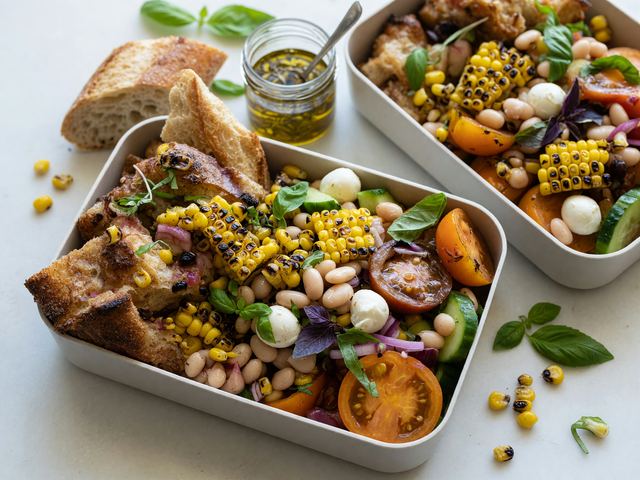 Charred Corn & White Bean Panzanella Lunch Boxes