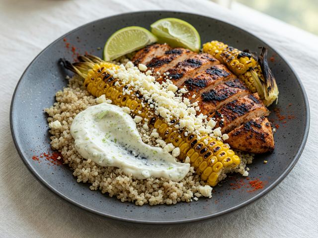Charred Elote Chicken Grain Bowls with Lime Crema