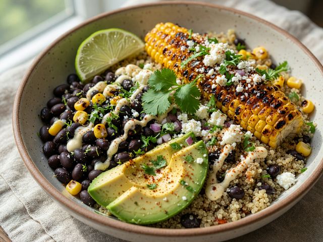 Charred Elote Corn & Black Bean Quinoa Bowls