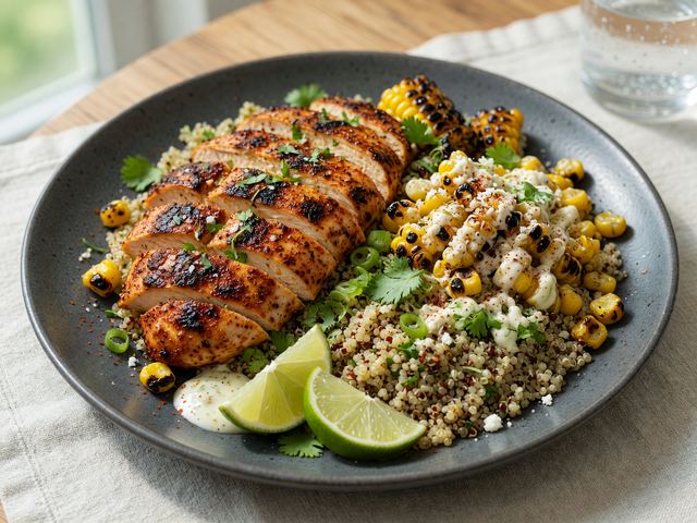 Charred Elote Corn & Chicken Quinoa Lunch Bowls