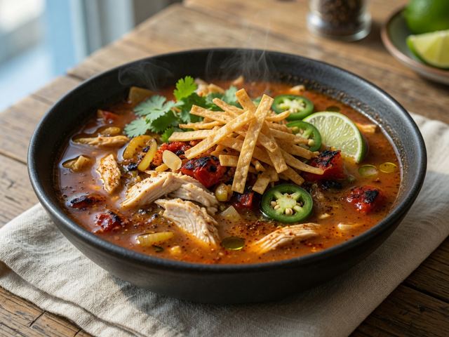 Chicken Tortilla Soup with Crispy Tortilla Strips
