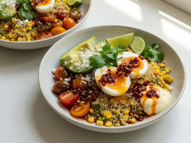 Chili-Crisp Soft Eggs & Street-Corn Quinoa Lunch Bowls