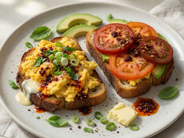 Chili-Crisp Soft-Scrambled Egg Tomato Toast Boxes