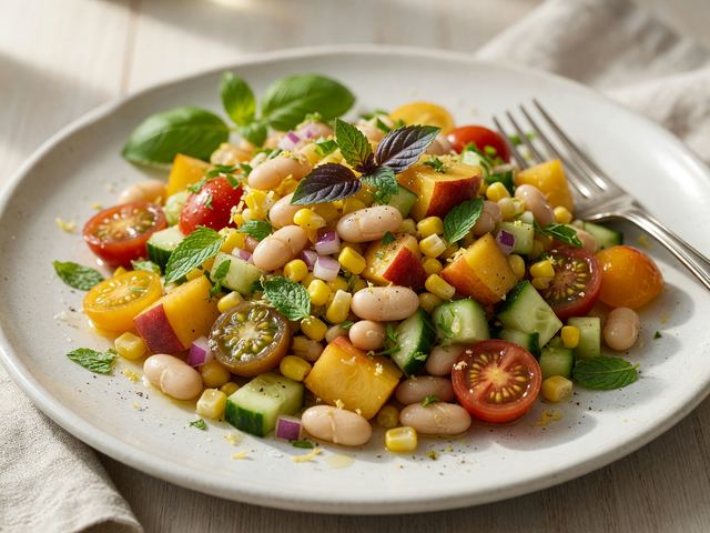 Chilled White-Bean Peach & Corn Chopped Salad