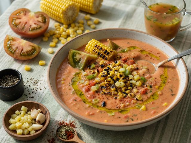 Creamy Heirloom Tomato & Charred Sweet Corn Chowder