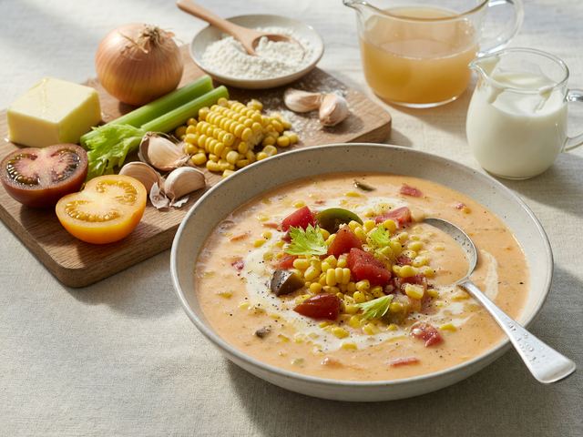 Creamy Heirloom Tomato & Sweet Corn Chowder