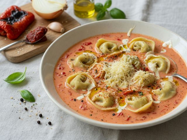 Creamy Roasted Red Pepper Tortellini Soup