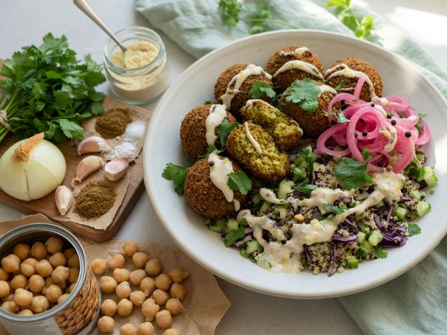 Crispy Air-Fryer Falafel Bowls with Lemon-Tahini & Pickled Onions