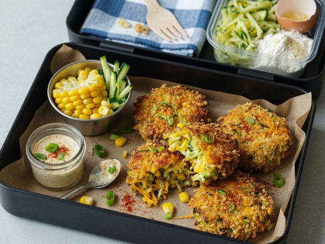 Crispy Air-Fryer Zucchini Corn Fritters Lunch Boxes
