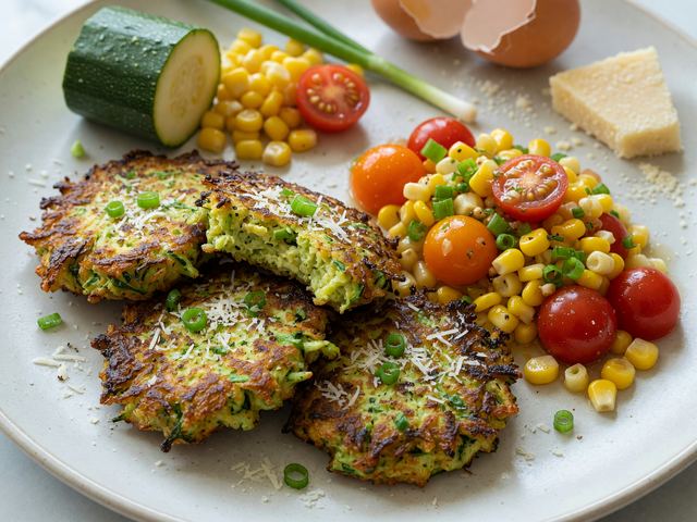 Crispy Air-Fryer Zucchini Fritters with Corn-Tomato Relish