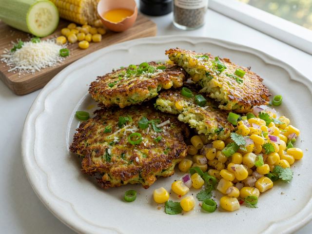 Crispy Air-Fryer Zucchini Fritters with Fresh Corn Relish