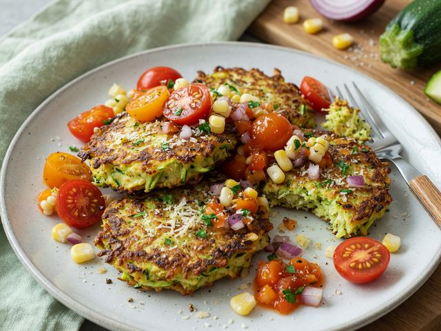 Crispy Air-Fryer Zucchini Fritters with Tomato-Corn Relish