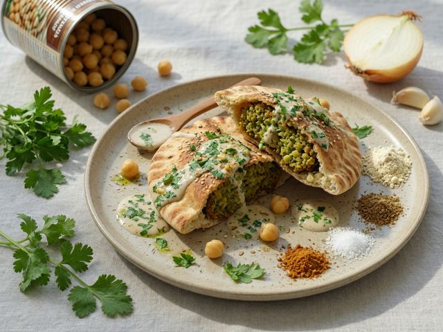 Crispy Baked Falafel Pita Pockets with Herby Tahini