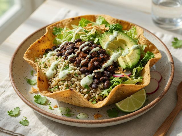 Crispy Black Bean Tostada Bowls with Lime Crema