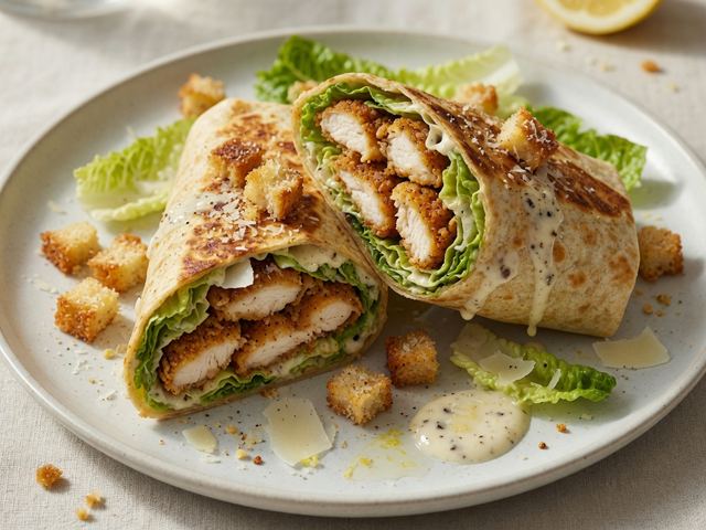Crispy Chicken Caesar Wraps with Parmesan Crouton Crunch