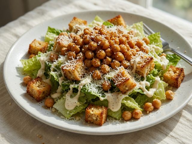 Crispy Chickpea Caesar Salad with Garlic Croutons