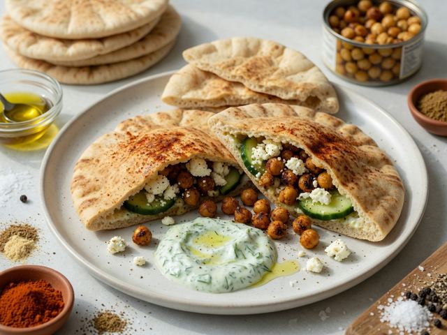 Crispy Chickpea & Feta Pita Pockets with Cucumber Yogurt