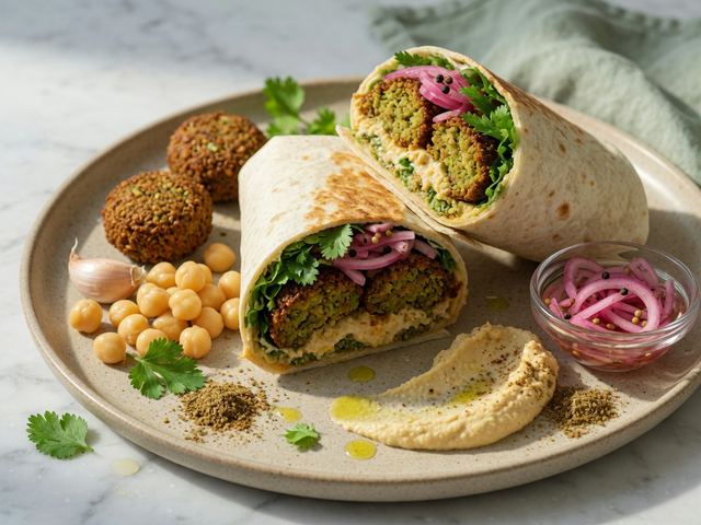 Crispy Falafel Hummus Wraps with Quick Pickled Onions