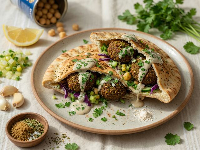 Crispy Falafel Pita Pockets with Tahini-Herb Sauce