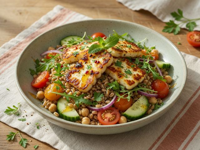 Crispy Halloumi Grain Bowls with Hot Honey & Herbs