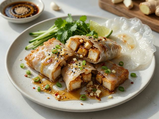 Crispy Honey-Garlic Tofu Rice Paper Wraps