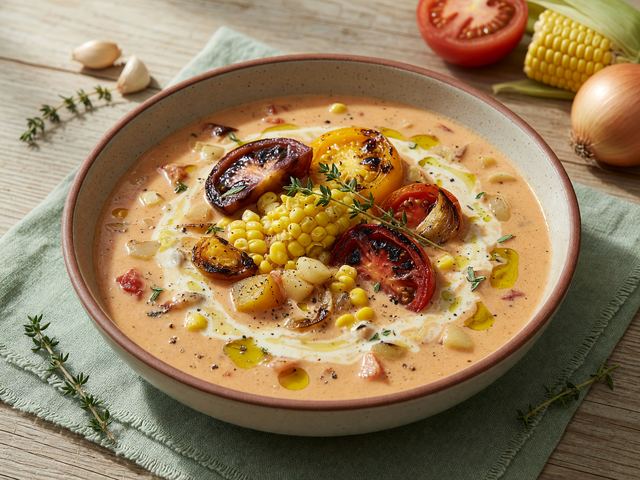 Early-Fall Roasted Tomato Corn Chowder