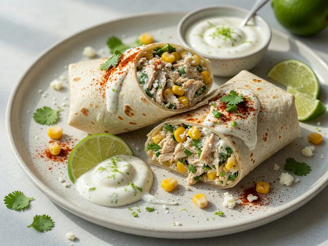 Elote Chicken Salad Wraps with Lime Crema