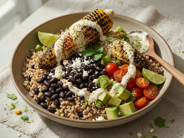 Elote-Style Charred Corn & Black Bean Grain Bowls