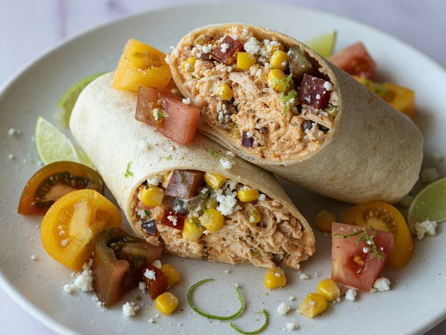 Elote-Style Rotisserie Chicken Salad Wraps with Heirloom Tomatoes