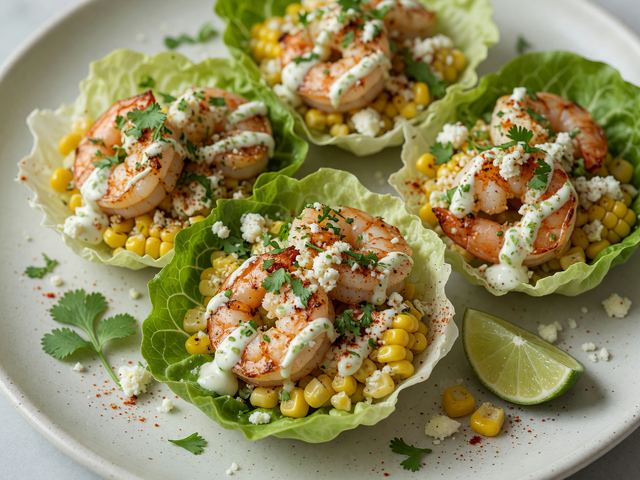 Elote-Style Shrimp Lettuce Cups with Lime Crema