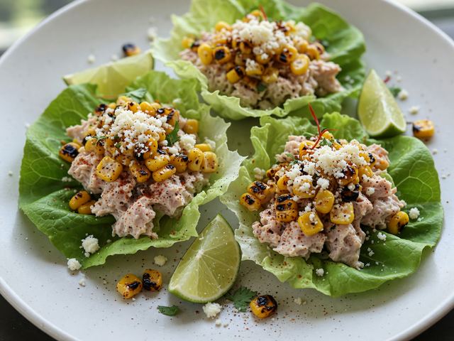 Elote-Style Tuna & Charred Corn Lettuce Wraps