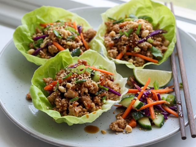 Ginger-Sesame Turkey Lettuce Cups with Crunchy Veggies