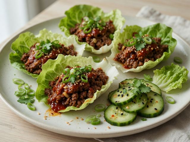 Gochujang Beef Lettuce Wraps with Quick Cucumber Pickles