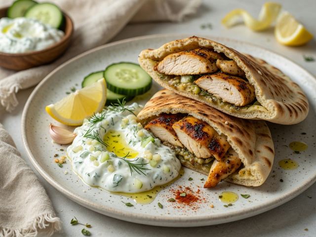 Greek Chicken Pita Wraps with Tzatziki