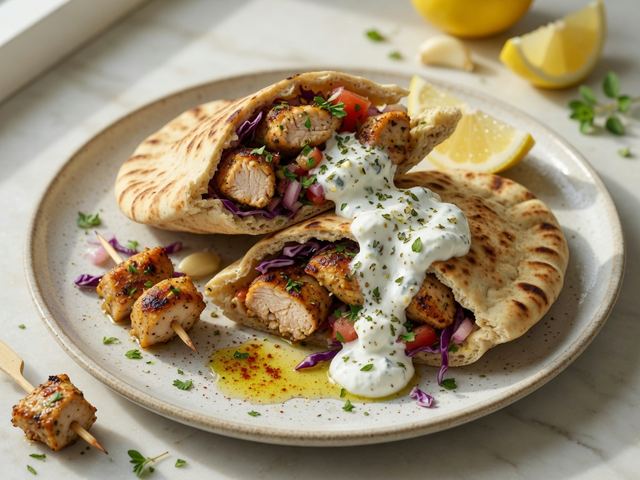 Greek Chicken Souvlaki Pita Wraps
