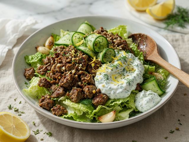 Greek Gyro-Style Lamb Salad with Tzatziki