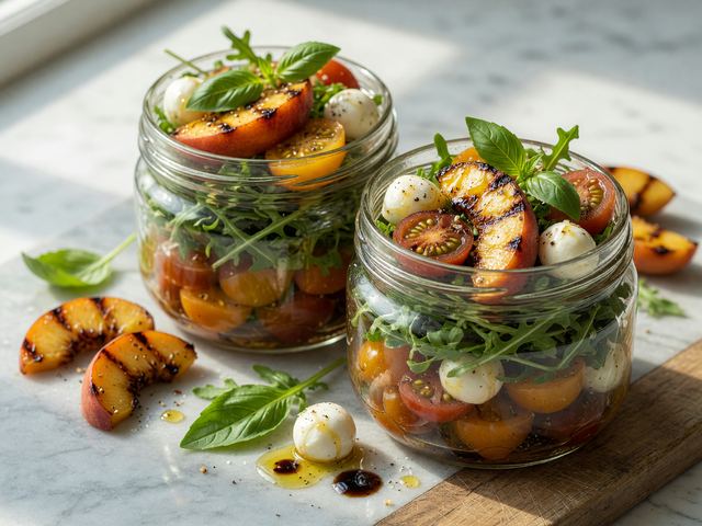 Grilled Peach Caprese Salad Jars