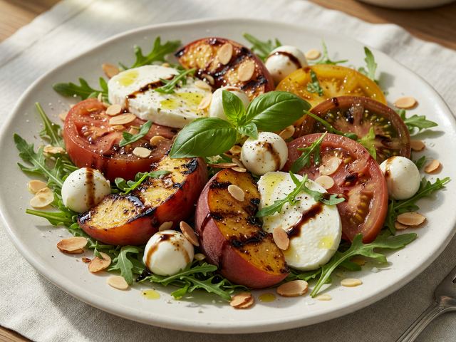 Grilled Peach & Heirloom Tomato Caprese Lunch Salad