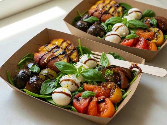 Grilled Peach & Heirloom Tomato Caprese Salad Boxes
