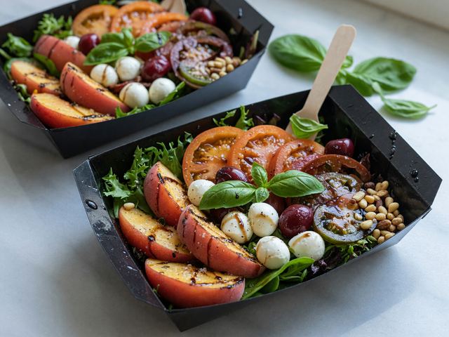 Grilled Peach & Heirloom Tomato Caprese Salad Boxes