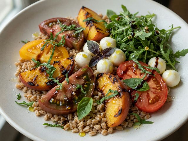 Grilled Peach & Heirloom Tomato Farro Bowls