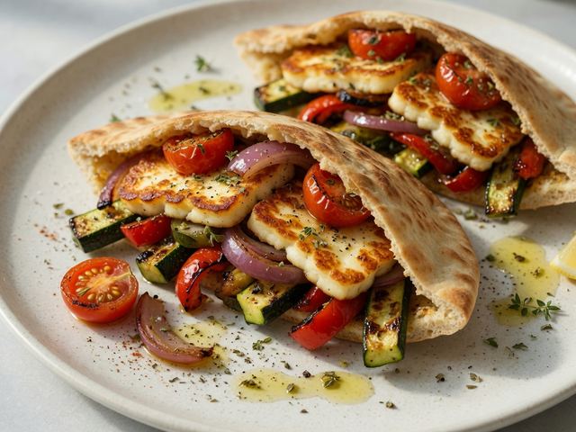 Halloumi & Roasted Vegetable Pita Wraps