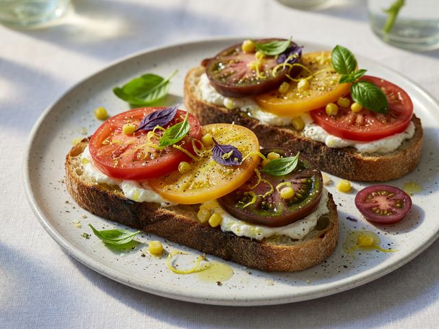Heirloom Tomato Basil Tartines