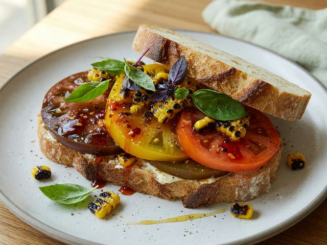 Heirloom Tomato Hot-Honey Sandwiches with Charred Corn
