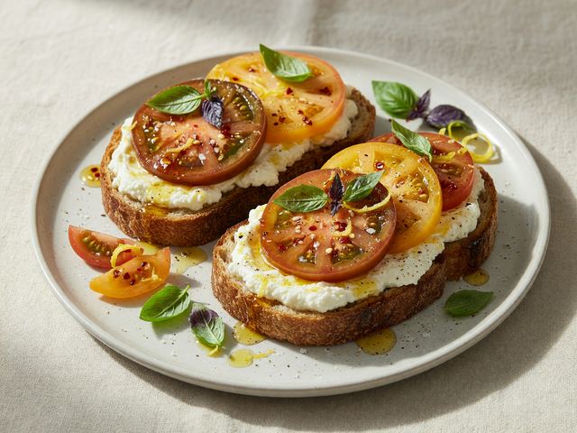 Heirloom Tomato Ricotta Toast Sandwiches with Hot Honey