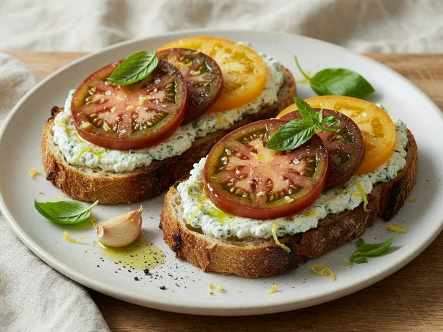 Heirloom Tomato Sandwiches with Whipped Basil Ricotta