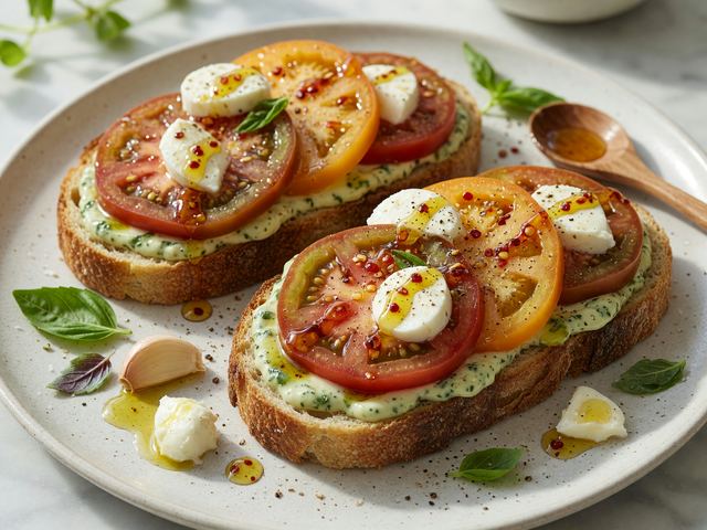 Heirloom Tomato Toast Sandwiches with Basil Mayo & Hot Honey