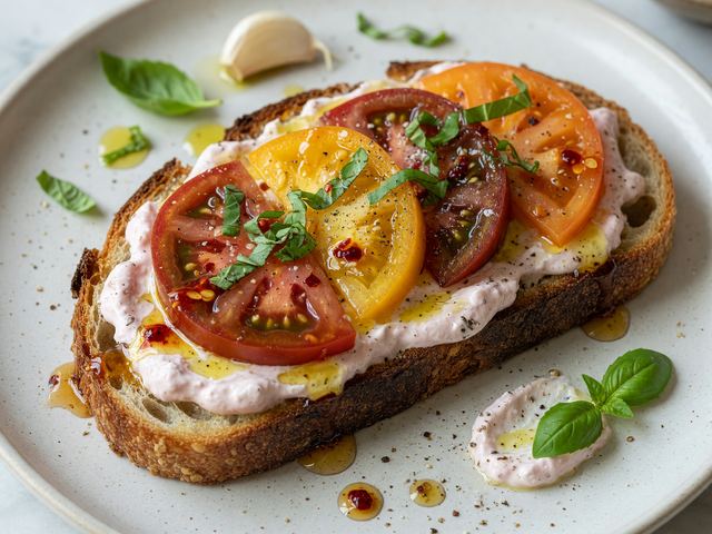 Heirloom Tomato Toast with Whipped Feta & Hot Honey