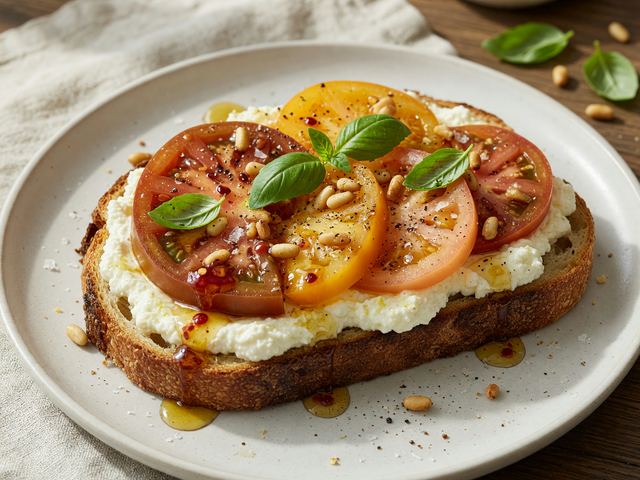 Heirloom Tomato Toast with Whipped Ricotta & Hot Honey