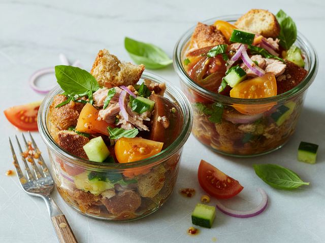 Heirloom Tomato Tuna Panzanella Lunch Jars
